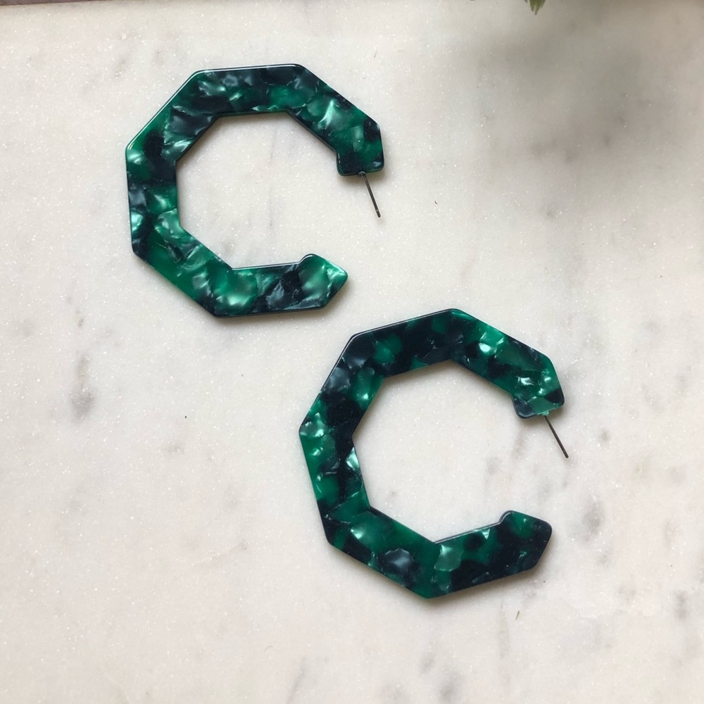 The Ryan - Geometric Emerald Hoops - Picture 3 of 4